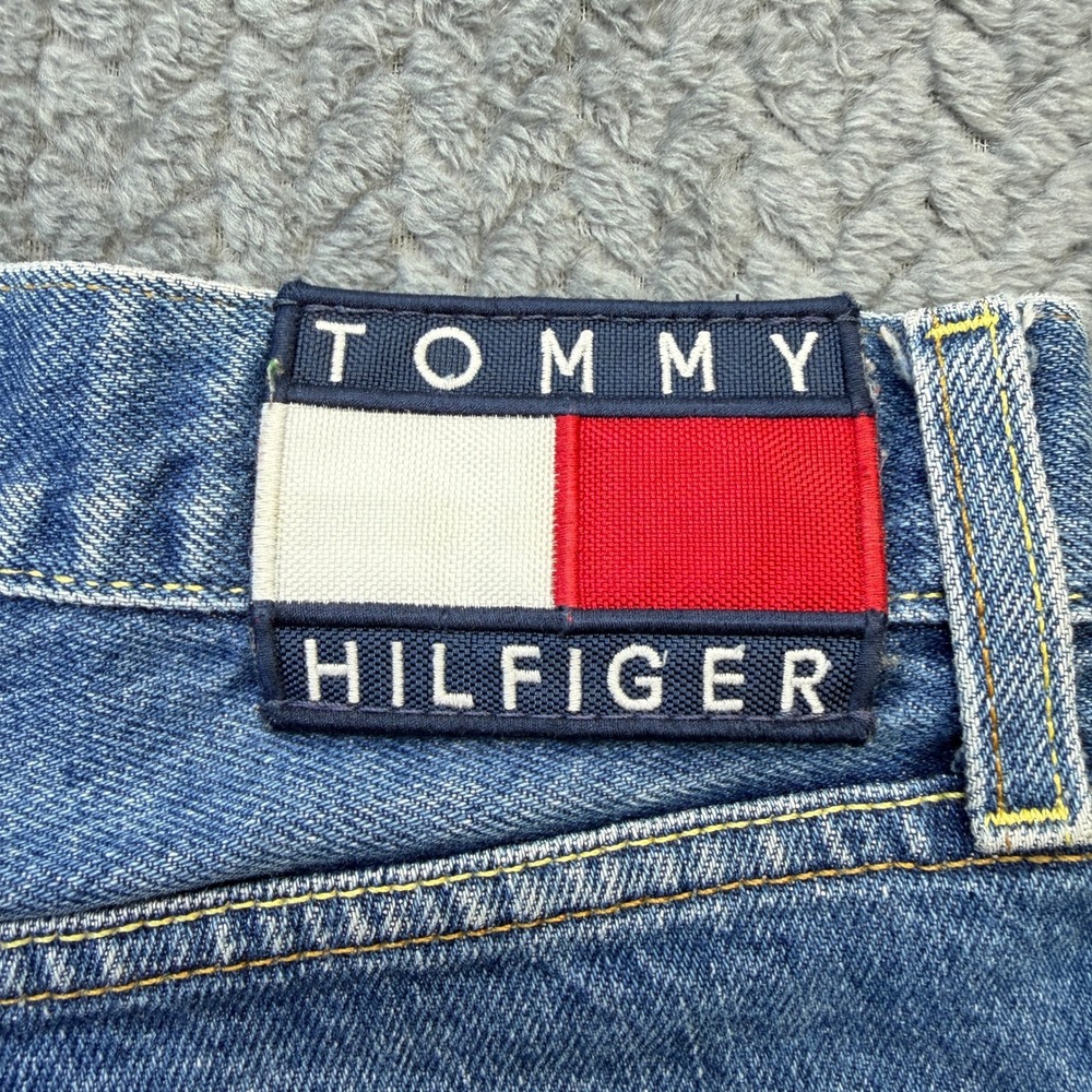 Tommy‎ Jeans Straight Leg Denim Mens 34x30 Blue Frayed Hem 90s Vintage - Picture 5 of 15